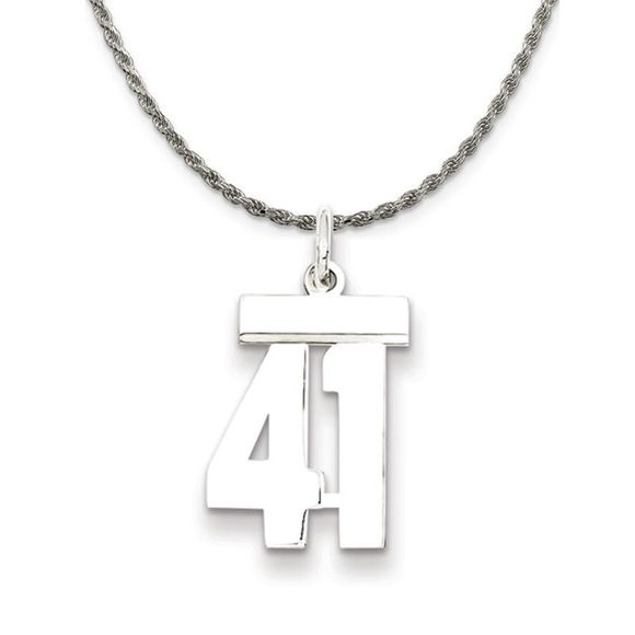 Sterling Silver Athletic Lg Polished Number 41 Necklace - 26 Inch